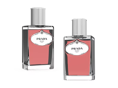 PRADA Perfume In Two Transparent Bottles With Pink Liquid On White Background 3d model