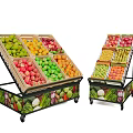 Colorful Fruit Stands Displaying Various Fresh Fruits With Vegetable Patterns On Bottom 3d model