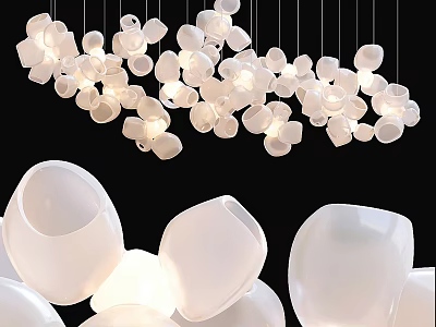 Unique Modern Hanging Chandelier With Multiple Irregular White Shades And Warm Light 3d model