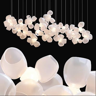 Unique Modern Hanging Chandelier With Multiple Irregular White Shades And Warm Light 3d model