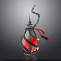 Decorative Colored Glass Lantern With Metal Frame Red Ribbon And Chain