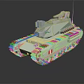 Light Green Military Tank With Tracks Turret And Reflection On Black Surface