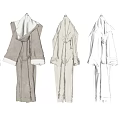 Soft Comfortable Bathrobes Hanging On White Wall In Various Neutral Colors
