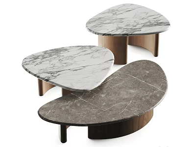 Modern Irregular Coffee Tables With Marble Tops And Wooden Bases 3d model