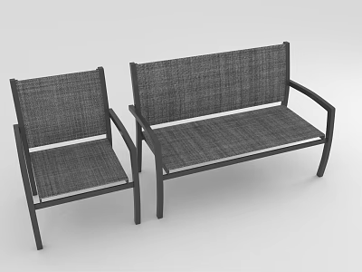 Outdoor Furniture Chair And Bench Set With Woven Fabric Seats And Black Metal Frames 3d model