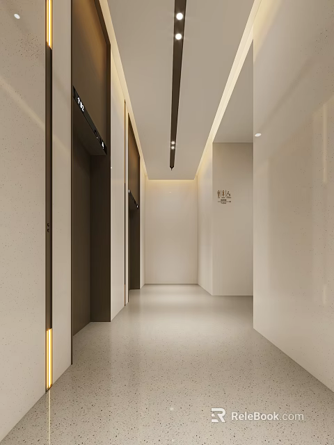 Modern Elevator Lobby With Sleek Doors Neutral Walls And Recessed Lighting 3d model 