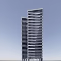 Modern Twin Skyscrapers With Sleek Glass Curtain Walls And Contemporary Urban Design