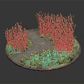 Wheat Crops in Circular Display with Pathway Yellow White Flowers and Green Grass