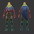 Fantasy Character Design Featuring Blonde Hair Blue Cape And Armor Front Back View