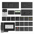 Modern Black Electrical Switches And Sockets Featuring Various Designs Including Camera Display And Buttons 3d model