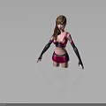 3D Female Character Creature In Pink Purple Outfit With Long Gloves And Brown Hair
