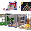 Kids Playground With Soccer Game Fruit Story Wall Mini Basketball And Animal Play Cages