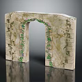 Intricate Stone Archway Decorated With Green Vines And Purple Flowers For Garden Landscape