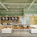 Modern Dessert Shop Interior With Glass Display Cases Menu Boards And Wooden Shelves