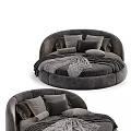 Luxury Grey Velvet Round Bed With Soft Pillows And Cozy Blanket