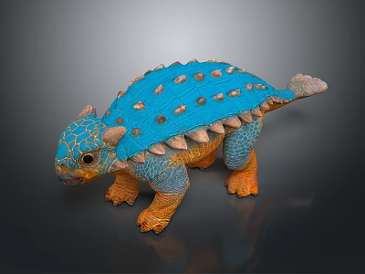Blue Dinosaur Toy With Orange Legs And Spiked Cracked Texture Back 3d model