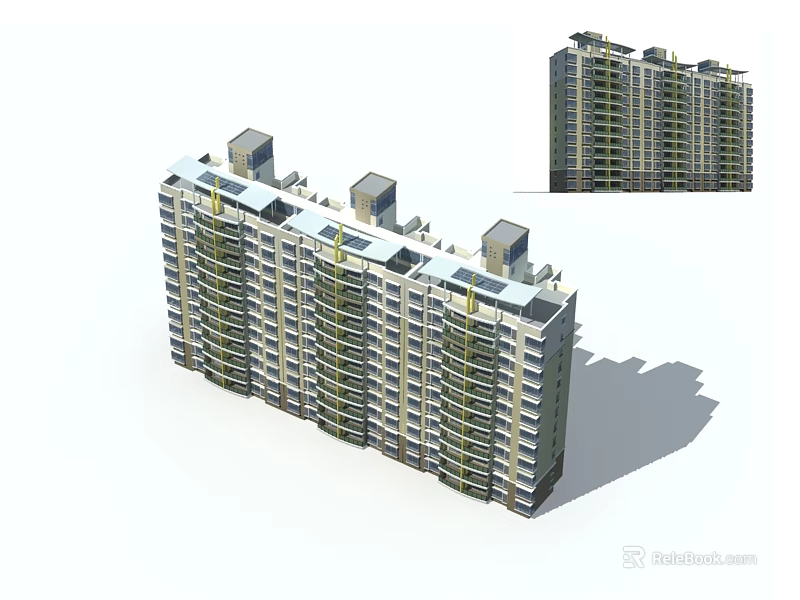 High rise Residential Building Modern Exterior Design With Balconies And Windows 3d model 