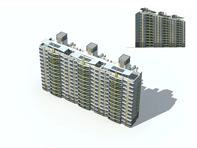 High rise Residential Building Modern Exterior Design With Balconies And Windows 3d model
