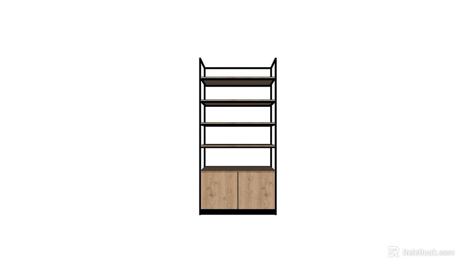 Modern Display Shelf With Metal Frame Wooden Cabinet And Multiple Storage Shelves 3d model 