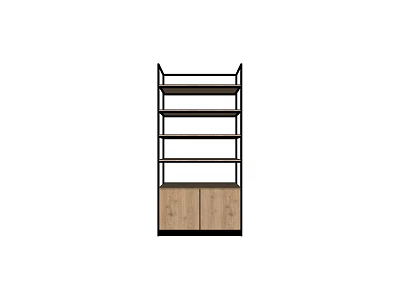 Modern Display Shelf With Metal Frame Wooden Cabinet And Multiple Storage Shelves 3d model