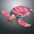 Colorful Sea Turtle With Pink Red Shell Blue Edges And Textured Pink Flippers