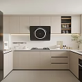 Modern Kitchen Interior With Light Colored Cabinets Black Refrigerator Stove And Sink
