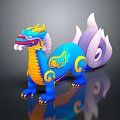Stylish Blue Dragon Cartoon 3D Model With Yellow Decorations And Purple Tail