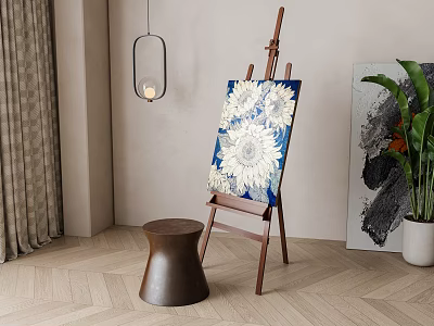 Modern Musical Instruments and Art Supplies With Easel Sunflower Painting Stool and Pendant Light 3d model