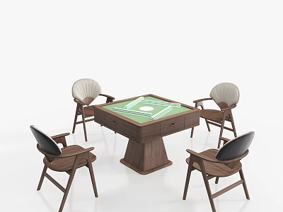 Wooden Table and Chair Set with Green Square Surface and Four Wooden Chairs with Backrests 3d model