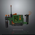 Green Handheld Electronic Device With Display Screen Antenna Orange Buttons And Grip Handles