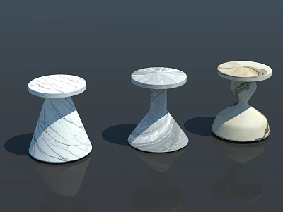 Three Modern Marble Small Tables With Round Tops And Unique Base Designs 3d model