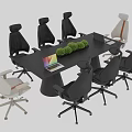 Modern Conference Table With Ergonomic Chairs Laptop And Green Plant In Office