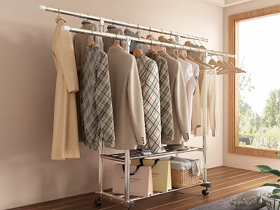 Mobile Garment Rack With Hanging Clothes And Storage Shelf For Indoor Use 3d model