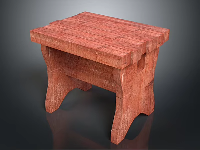 Red Wooden Stool With Simple Design And Wood Grain Surface And Sturdy Legs 3d model