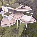 Modern Boutique Homestay Building With Levitated Structure White Exterior And Glass Balcony In Mountainous Landscape