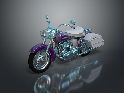 Purple Classic Motorcycle With Silver Accents White Seat And Reflection On Dark Surface 3d model