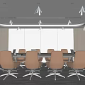 Modern Conference Room Interior Design With Long Table Brown Chairs Laptops And Lighting