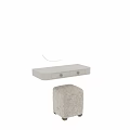 Elegant White Dressing Table with Oval Mirrors and Two Fluffy Stools