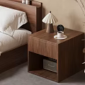 Modern Wooden Nightstand With Minimalist Lamp Alarm Clock And Open Shelf Radio