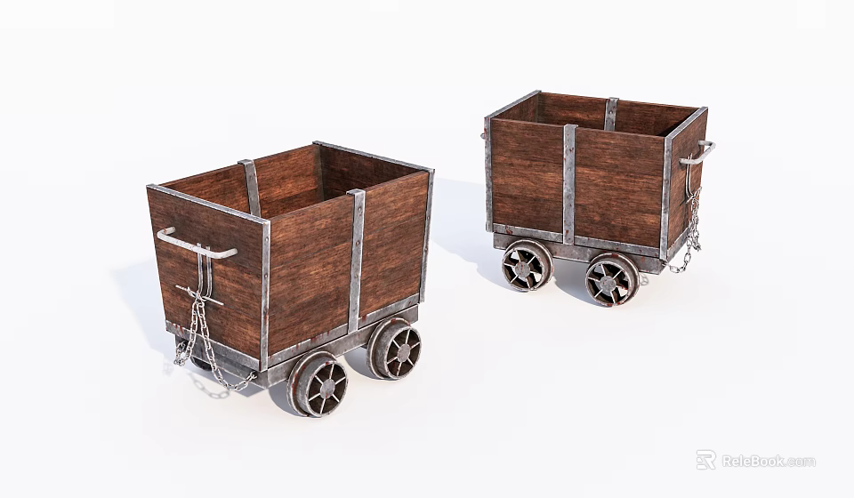 Wooden Boxes With Wheels And Metal Strips For Reinforced Cart Design 3d model 