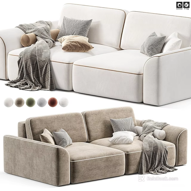 Modern Two Seater Sofa With Pillows Blankets And Multiple Color Options 3d model 