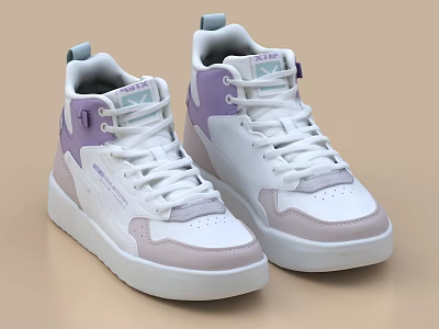 Stylish High Top Sneakers in White Purple Pink Color with Trendy Design 3d model