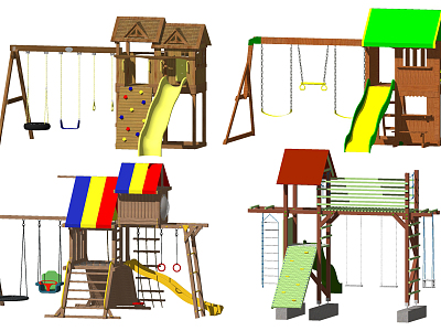 Modern play equipment wooden children'slide climbing facilities model