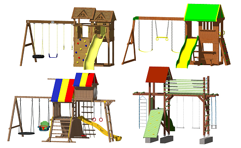 Modern play equipment wooden children'slide climbing facilities 3d model