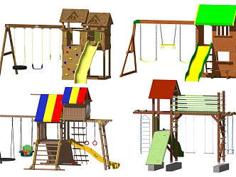 Modern play equipment wooden children'slide climbing facilities 3d model