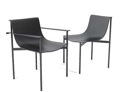 Two Black Modern Leisure Chairs With Metal Frame And Armrests 3d model