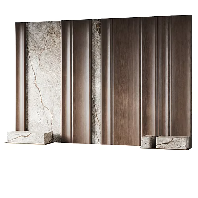 Modern Bedroom Accent Wall With Marble And Wooden Vertical Panel Design 3d model