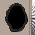 Black Frame Irregular Shape Mirror Mounted On Light Colored Wall With Window Blinds