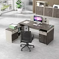 Modern Office Desk With Computer Monitor Keyboard Mouse Notebook And Storage Drawers