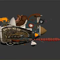 Flaming Exhaust Mechanical Toy Vehicle With Track Wheels Brown Seat And Red Tail Structure